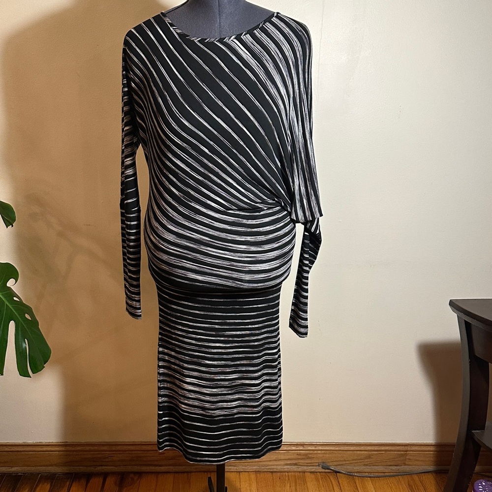 BCBGMaxAzria Black and White Diagonal Stripe Dress